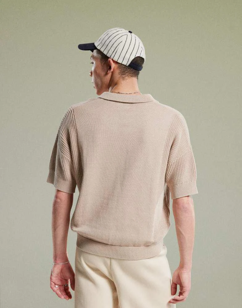 ASOS ASOS DESIGN relaxed knitted notch neck polo in stone 2