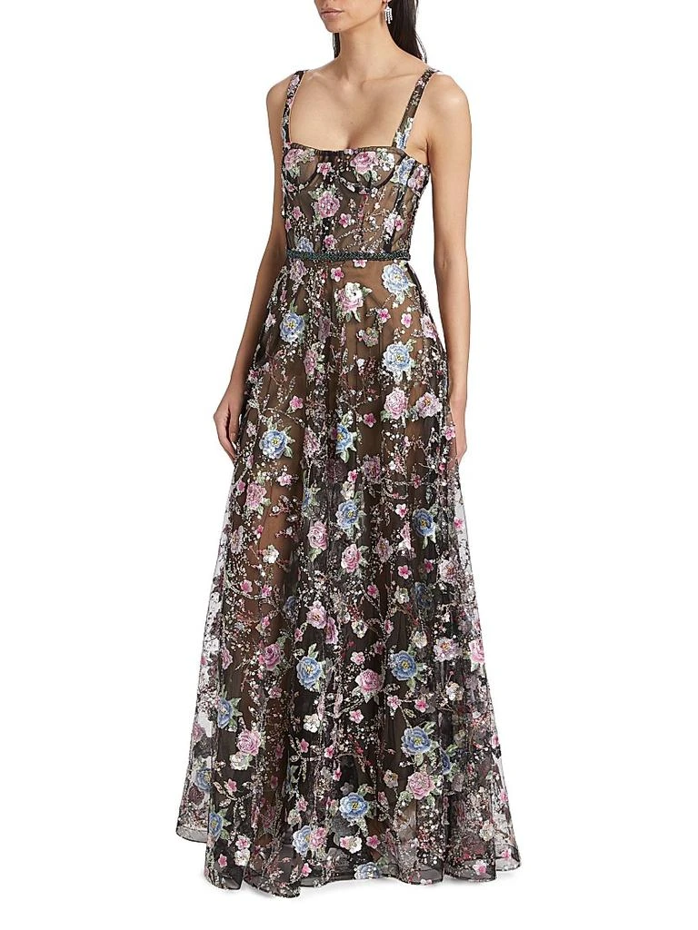 BRONX AND BANCO Midnight Floral Embroidered A-Line Gown 4