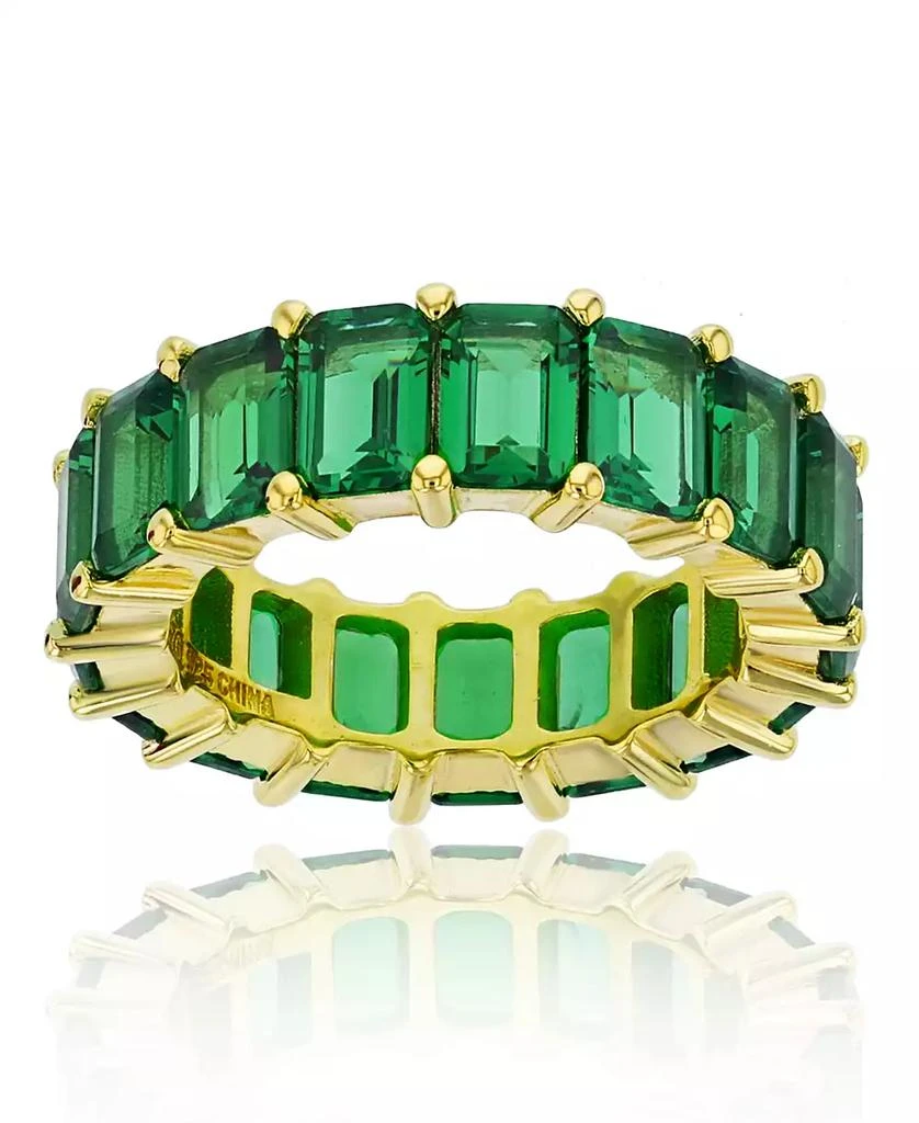 Macy's Green Emerald Cut Cubic Zirconia Eternity Band in 14k Yellow Gold Plated Sterling Silver 1