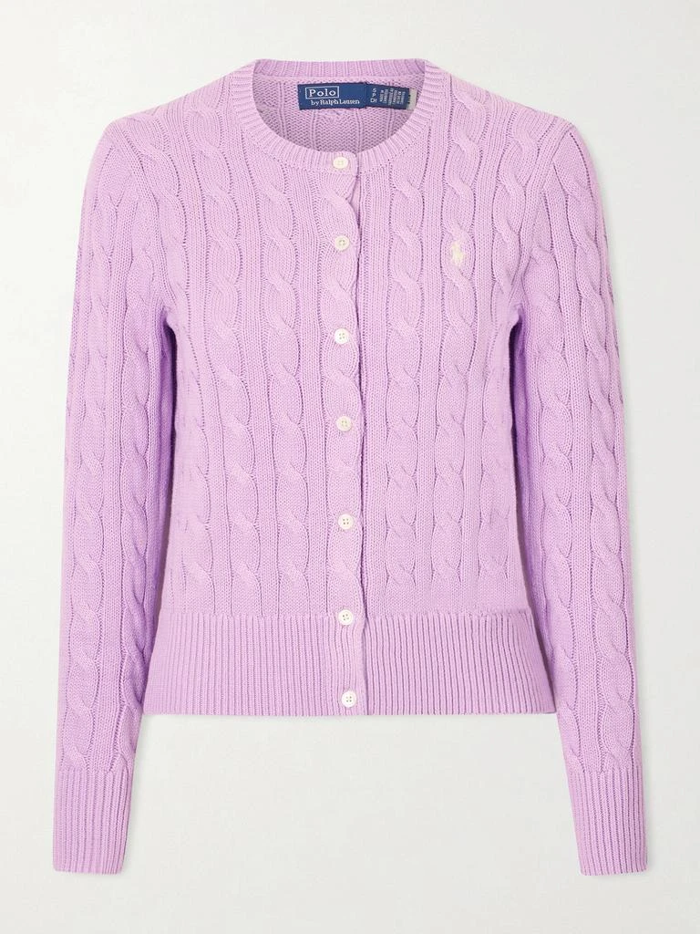 Ralph Lauren Embroidered Cable-knit Cotton Cardigan