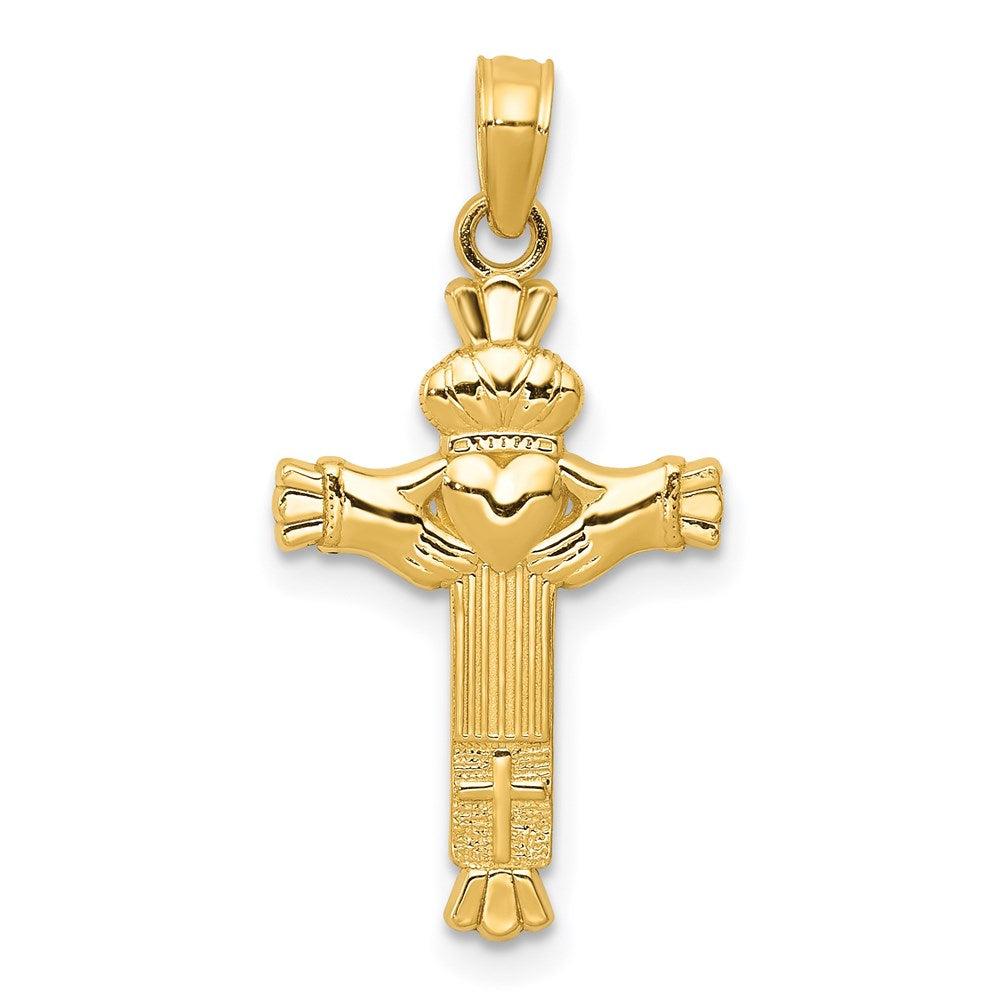 Diamond2Deal 14k Yellow Gold Claddagh Cross Charm Pendant