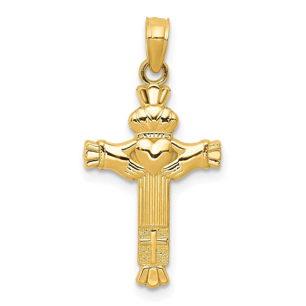 Diamond2Deal 14k Yellow Gold Claddagh Cross Charm Pendant 1
