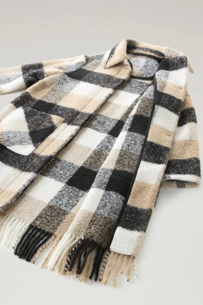 Woolrich Long Check Overshirt wth Fringed Trim in Alpaca and Wool Blend - Women - Multicolor 4