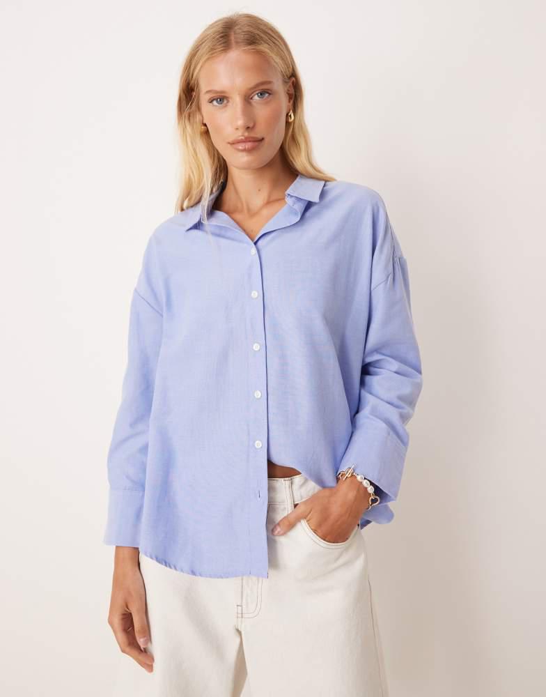 Brave Soul Brave Soul Cotton blend relaxed long sleeve shirt in blue