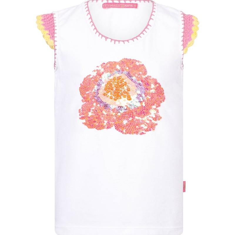 Spinach Mafia Sequins flower crochet detailing t shirt and tie dye long skirt set in white pink blue purple and rainbow colors