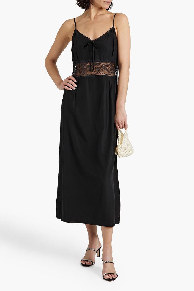 HVN Chrissy lace-paneled silk-satin midi dress