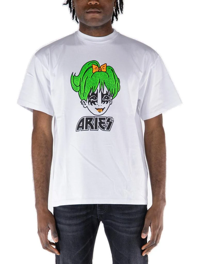 Aries Aries Logo-Print Crewneck T-Shirt 1