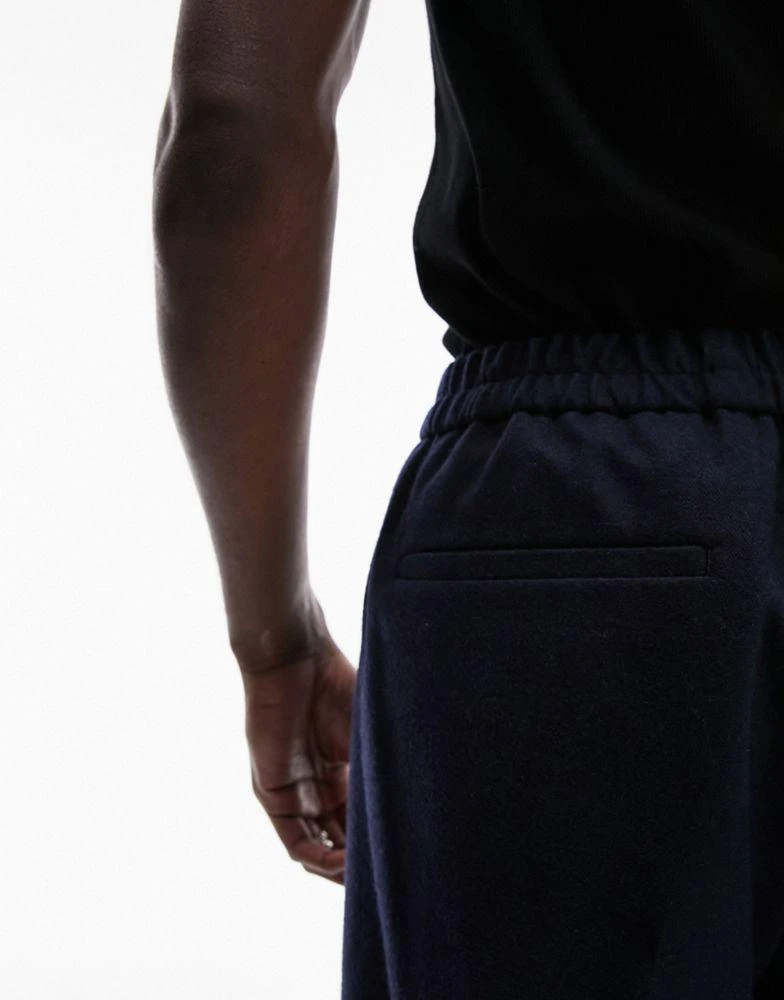 Topman Topman wide leg wool mix elasticated waistband trousers in navy 2