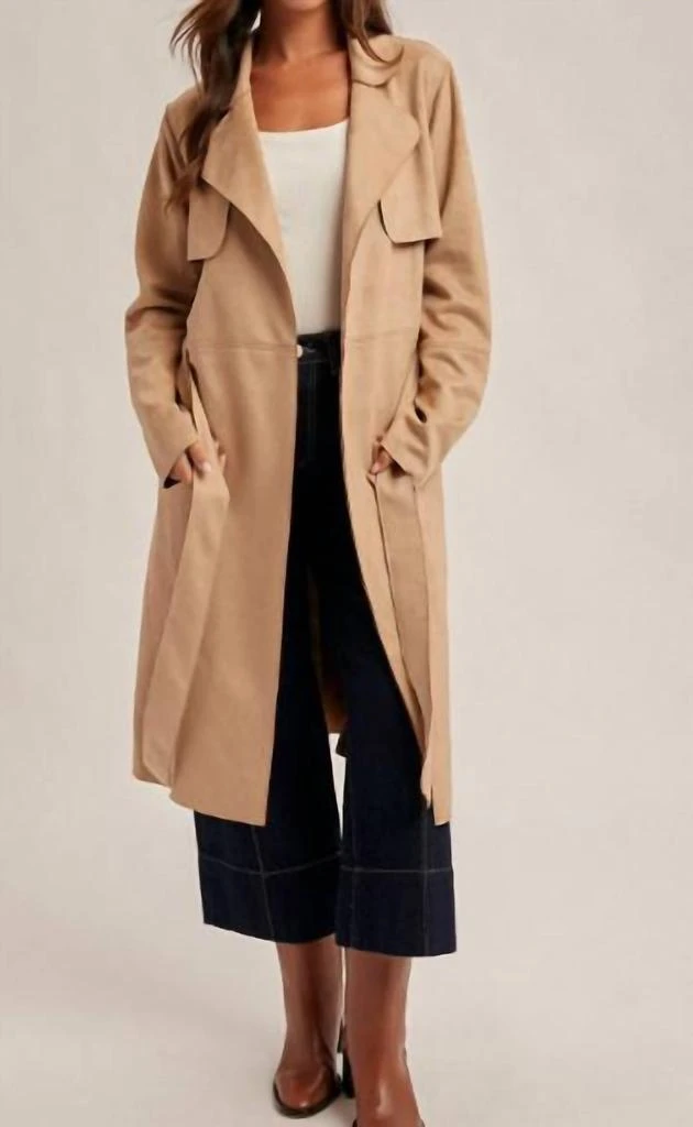 mystree Mystree - Microsuede Belted Trench Coat