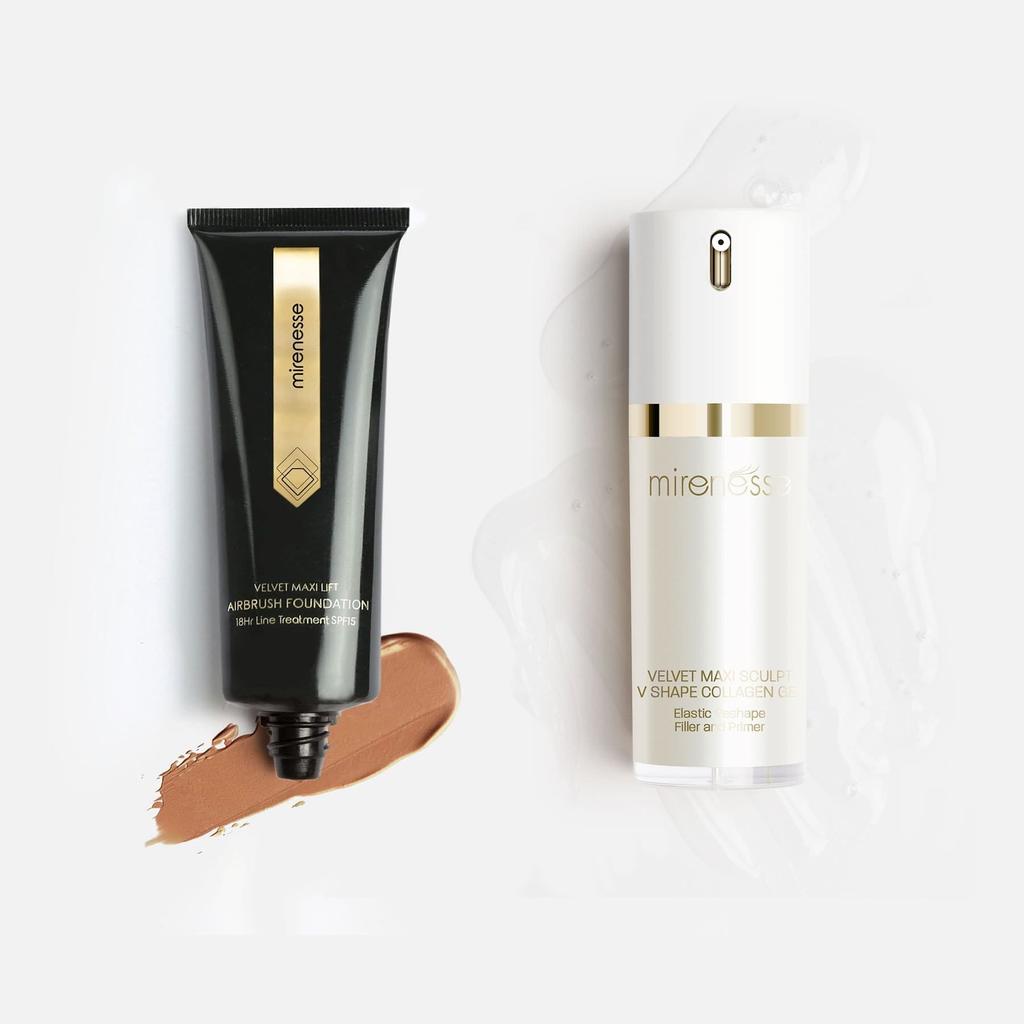 Mirenesse Best Selling Velvet Maxi Lift Airbrush Foundation + Maxisculpt Collagen Primer  Filler