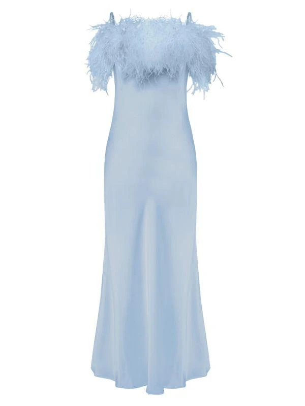 Sleeper Boheme Feather Trim Slip Dress 3