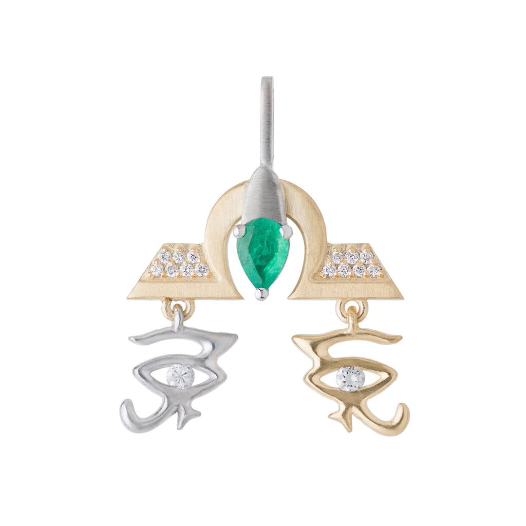 Mozafarian Diamond and emerald libra pendant