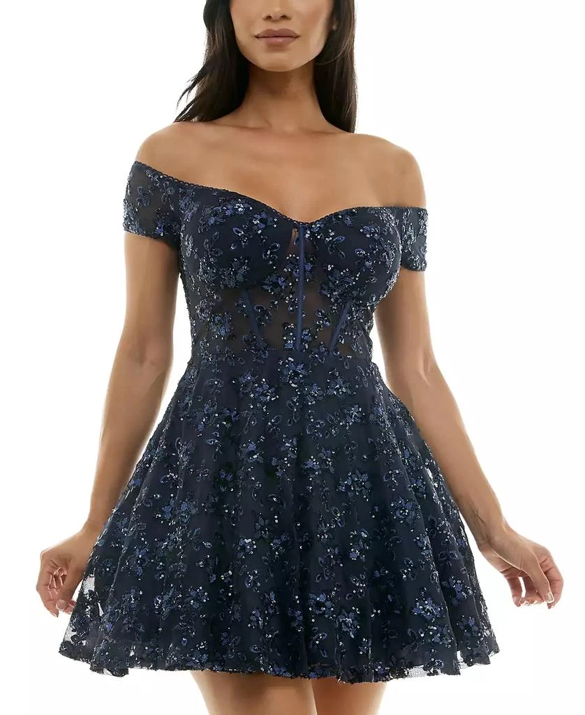 B Darlin Juniors' Embellished Off-The-Shoulder Corset Dress 3