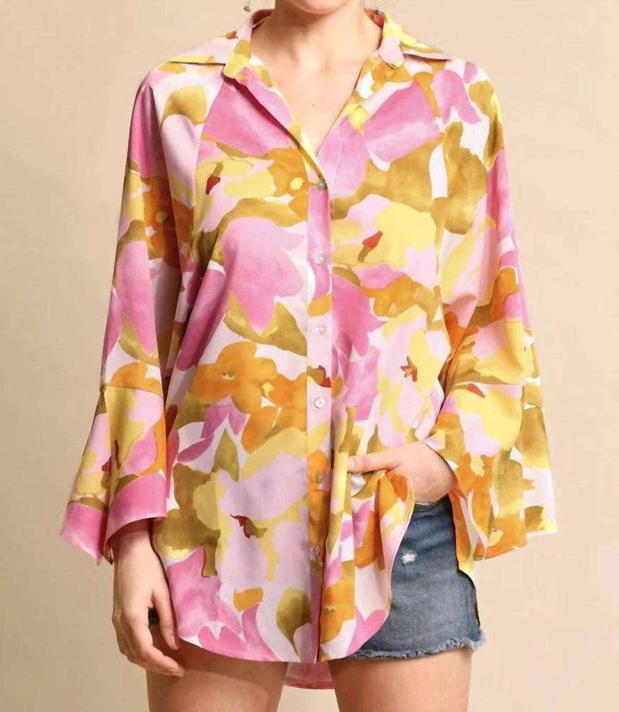 GiGiO Gigio - Floral Dolman Sleeve Button Down Top 1