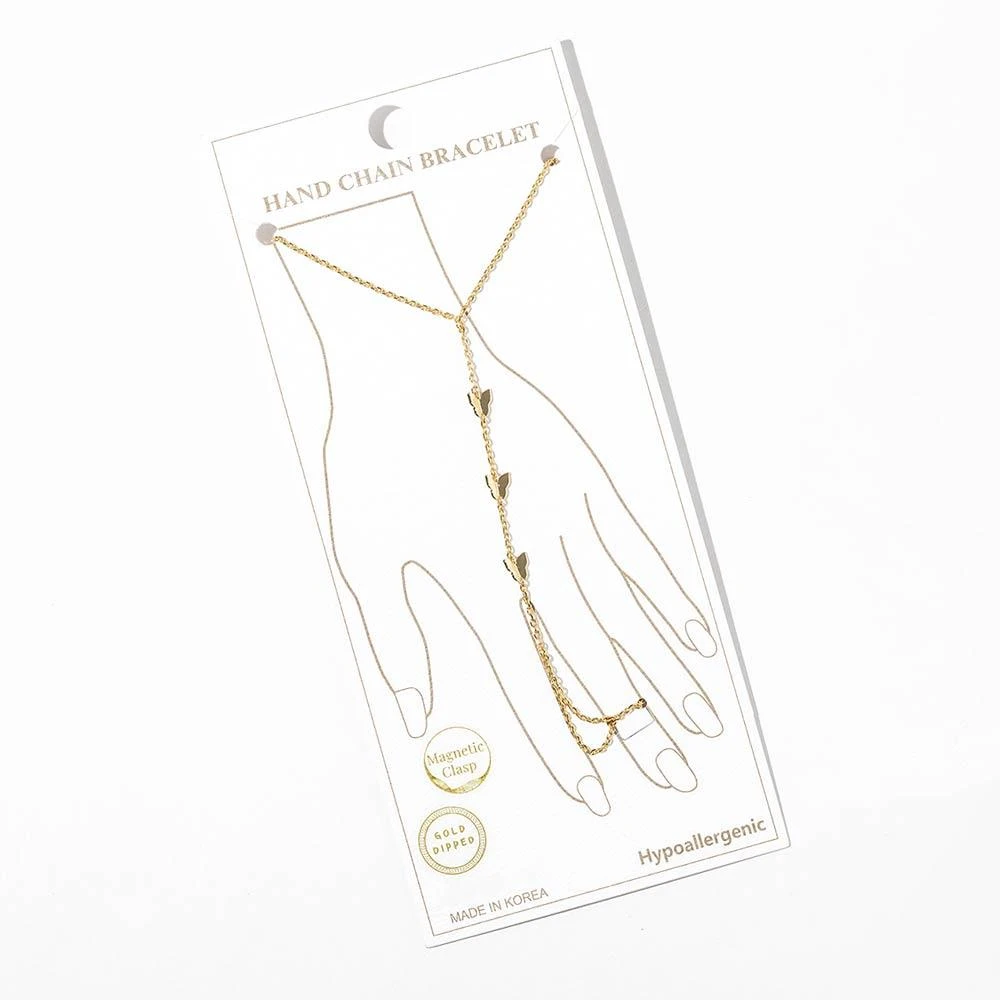 FASHNZFAB Gold Dipped Butterfly Accent Hand Chain Magnetic Bracelet