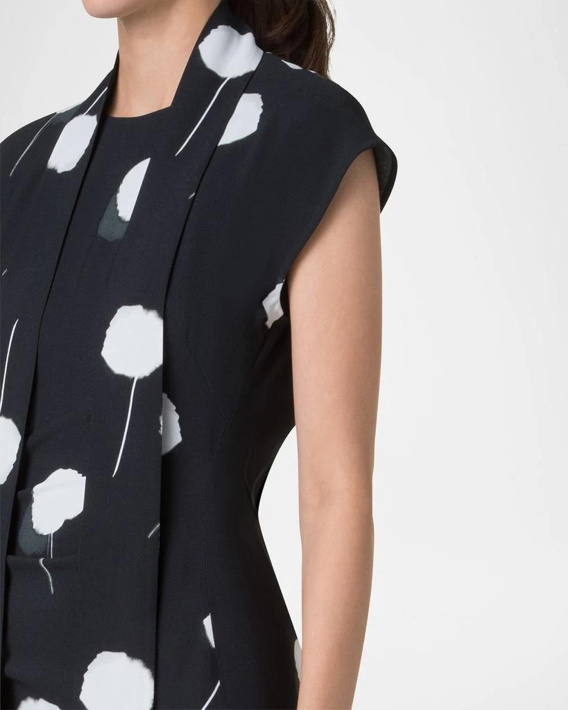 Akris Windflower-Print Cap-Sleeve Crepe Midi Dress With Detachable Bow 5