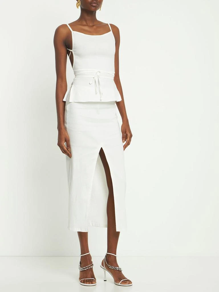 Anemos Front Slit Stretch Linen Midi Skirt 1