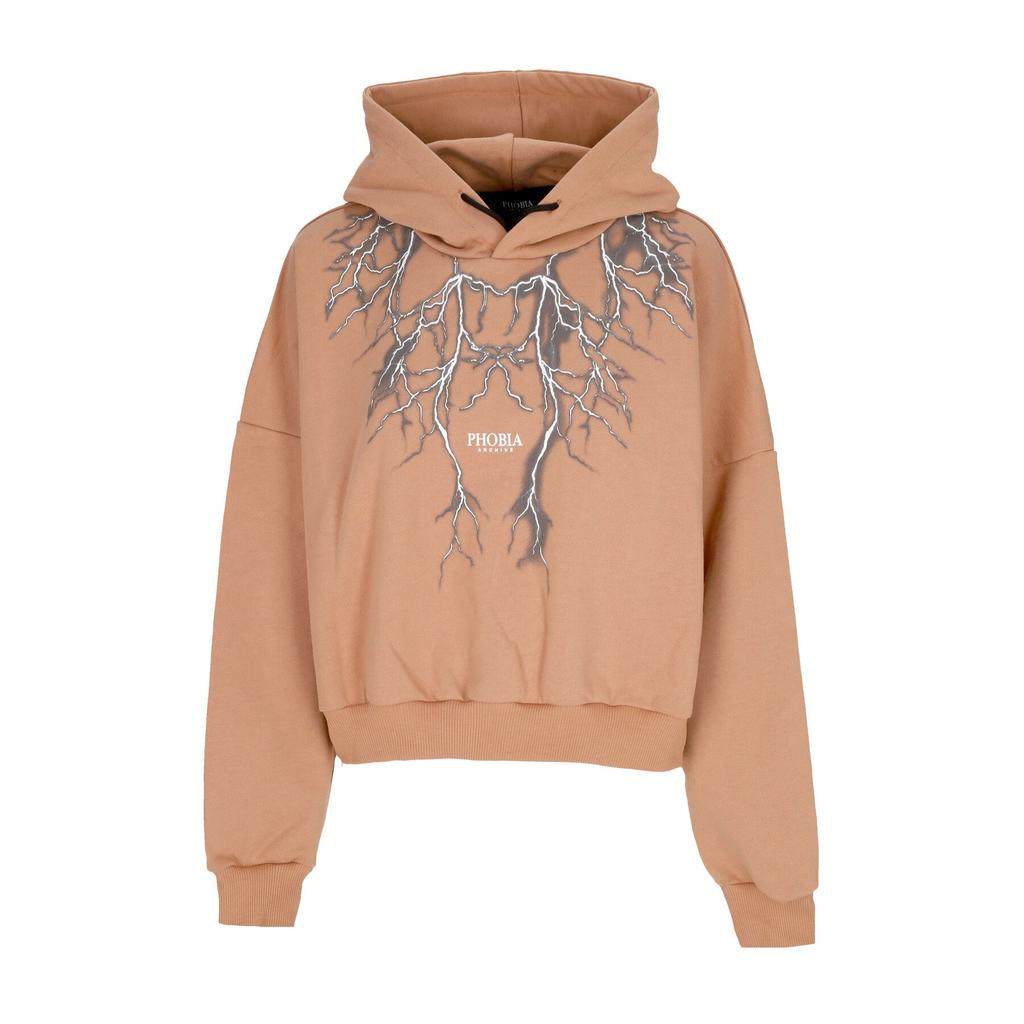 PHOBIA Women's Lightweight Cropped Hoodie Lightning Crop Hoodie Terracotta/grey