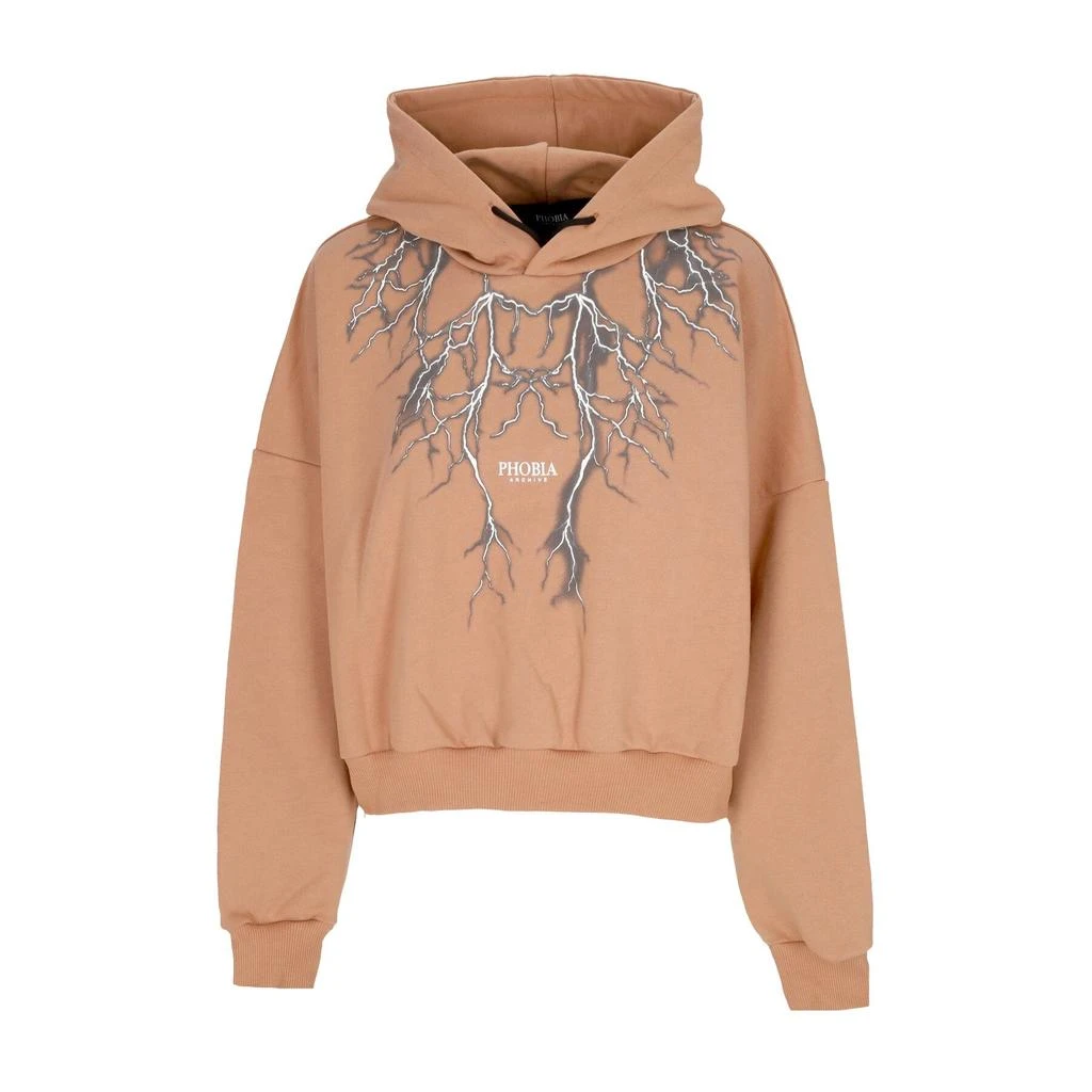 PHOBIA Women's Lightweight Cropped Hoodie Lightning Crop Hoodie Terracotta/grey 1