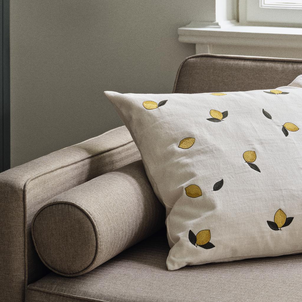 Broste Copenhagen Broste Copenhagen Embroidered Cushion Cover - Lemon - 40cm x 60cm