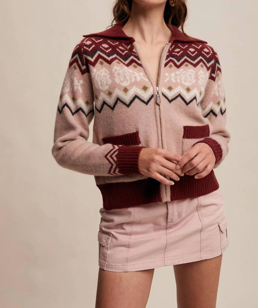 Listicle Listicle - Retro Floral Knit Zip Up Cardigan