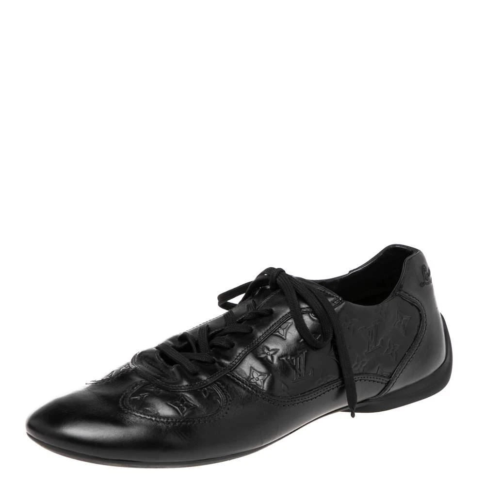 Louis Vuitton Louis Vuitton Black Monogram Embossed Leather Lace Up Sneakers Size 44.5 1