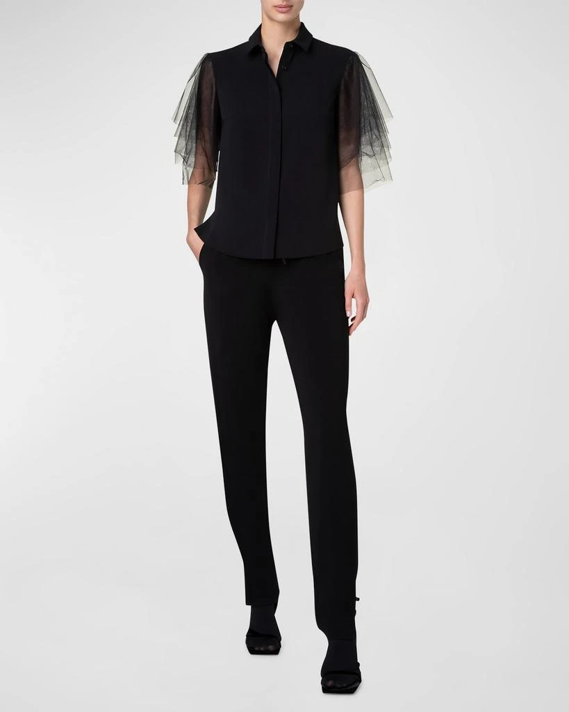 Akris Layered Tulle-Sleeve Button-Down Blouse 2