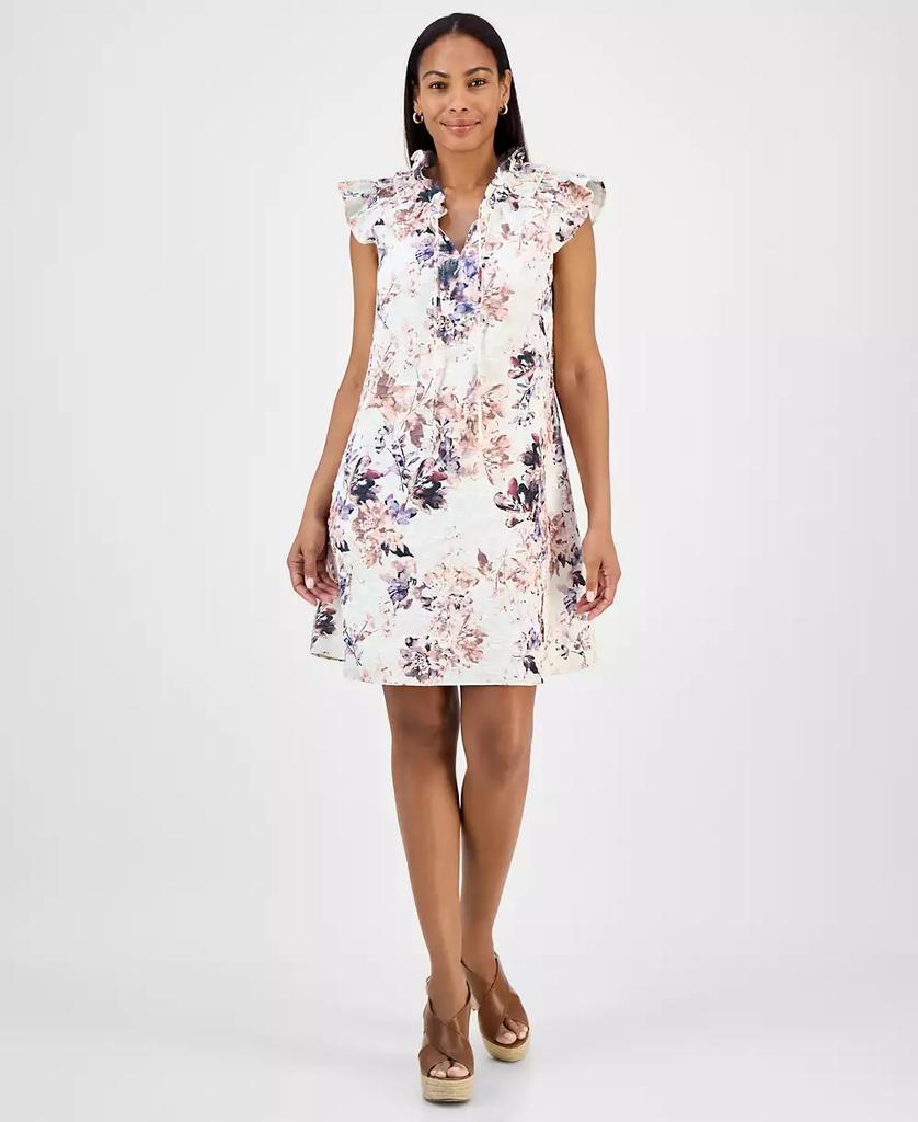 Robbie Bee Women's Printed Ruffle-Neck A-Line Dress