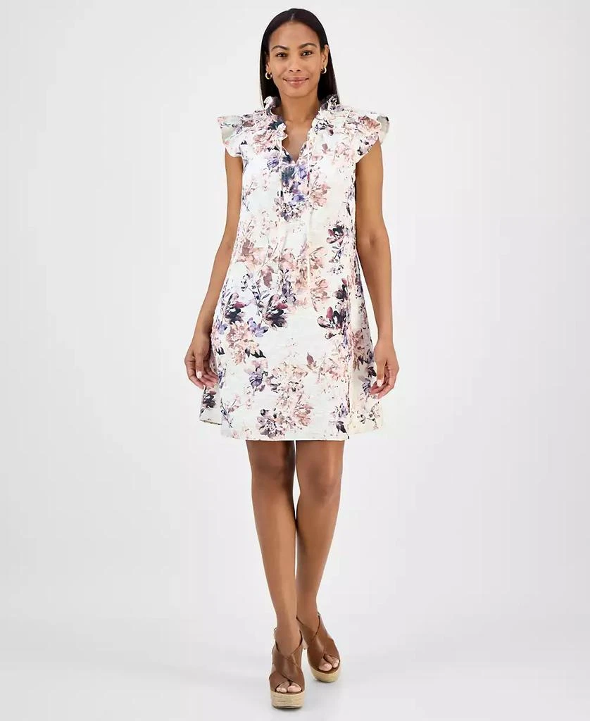 Robbie Bee Women's Printed Ruffle-Neck A-Line Dress 1