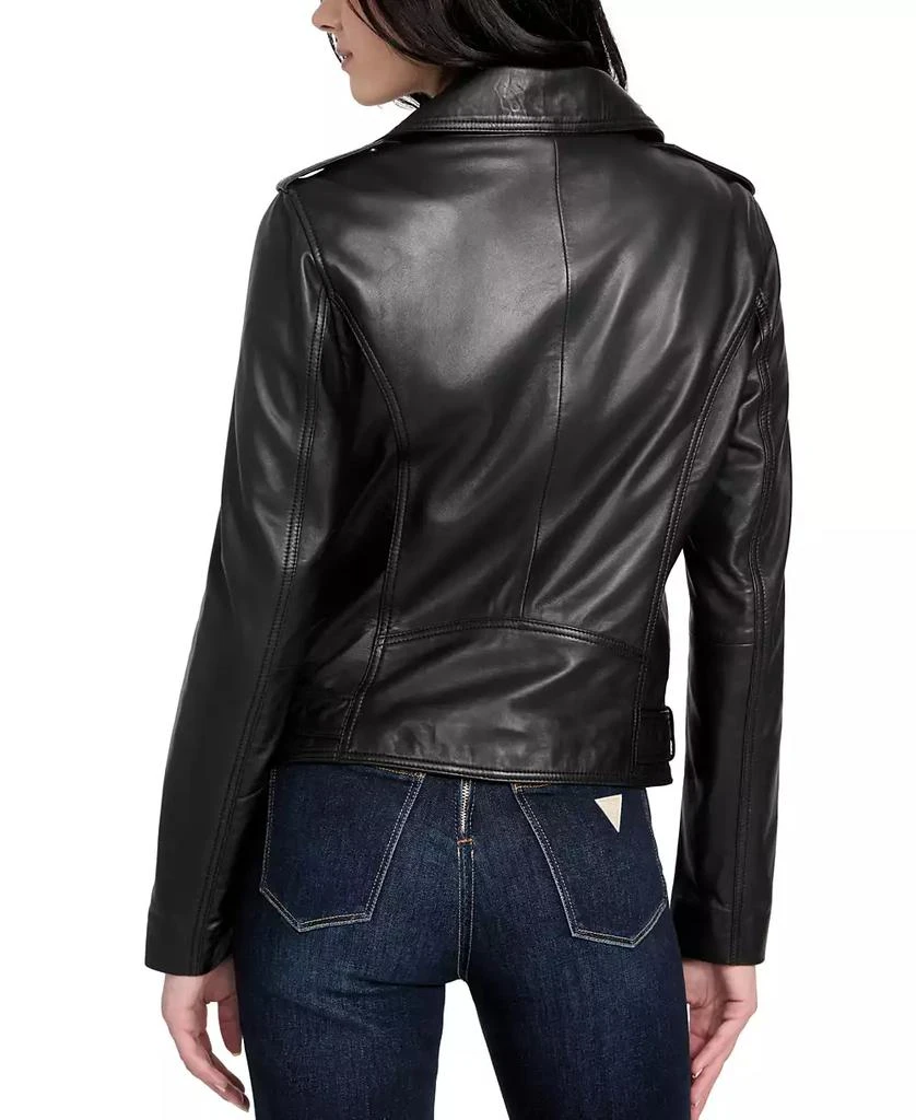 GUESS Women's Asymmetric Belted Leather Moto Jacket 2