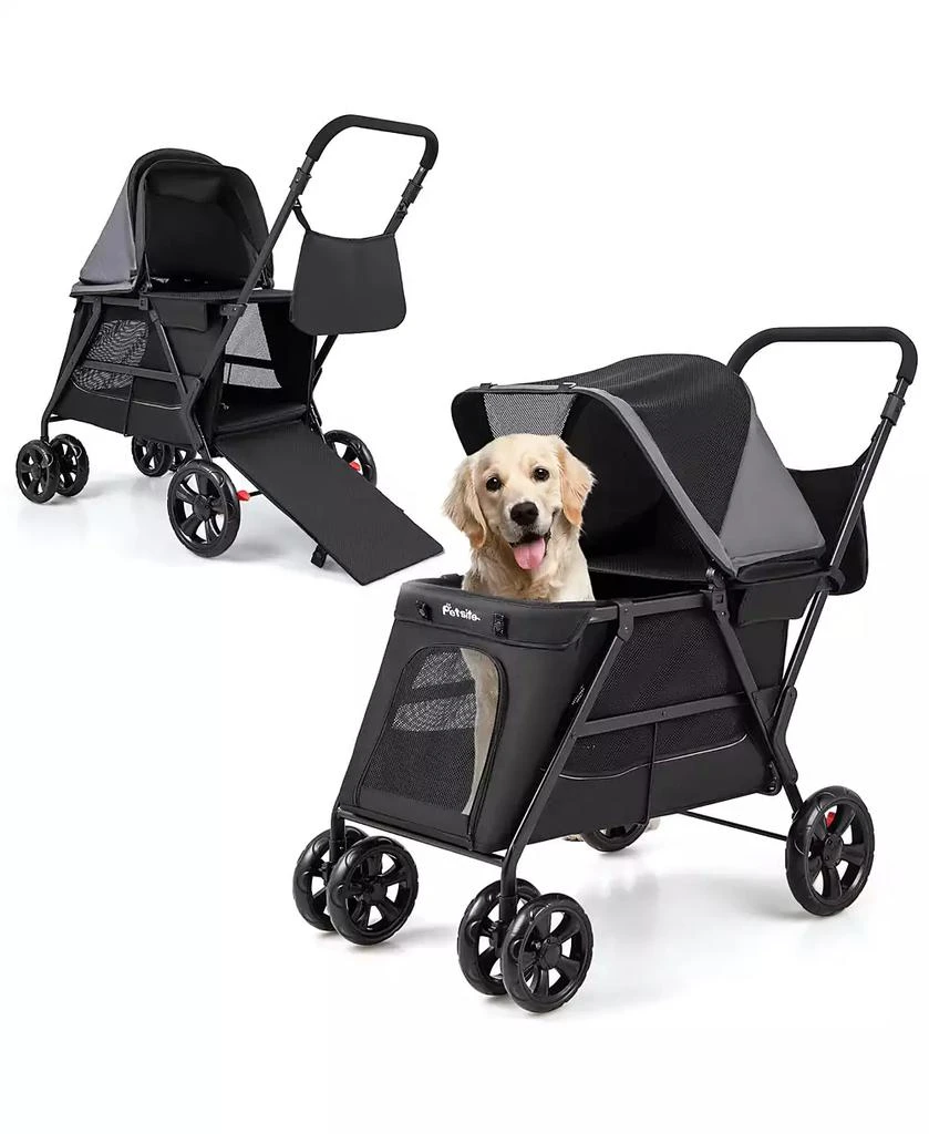 Gymax Dog Stroller for Small Medium Dogs w/ Dual Entry Ramp All-Terrain Wheels
