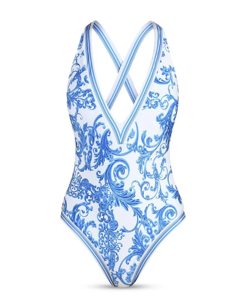 L'Agence Lisa Baroque Plunge Neck One Piece Swimsuit 5