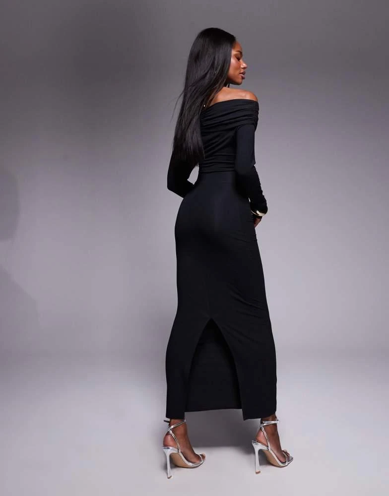 ASOS ASOS DESIGN off shoulder twist midi dress with long sleeves in black 3