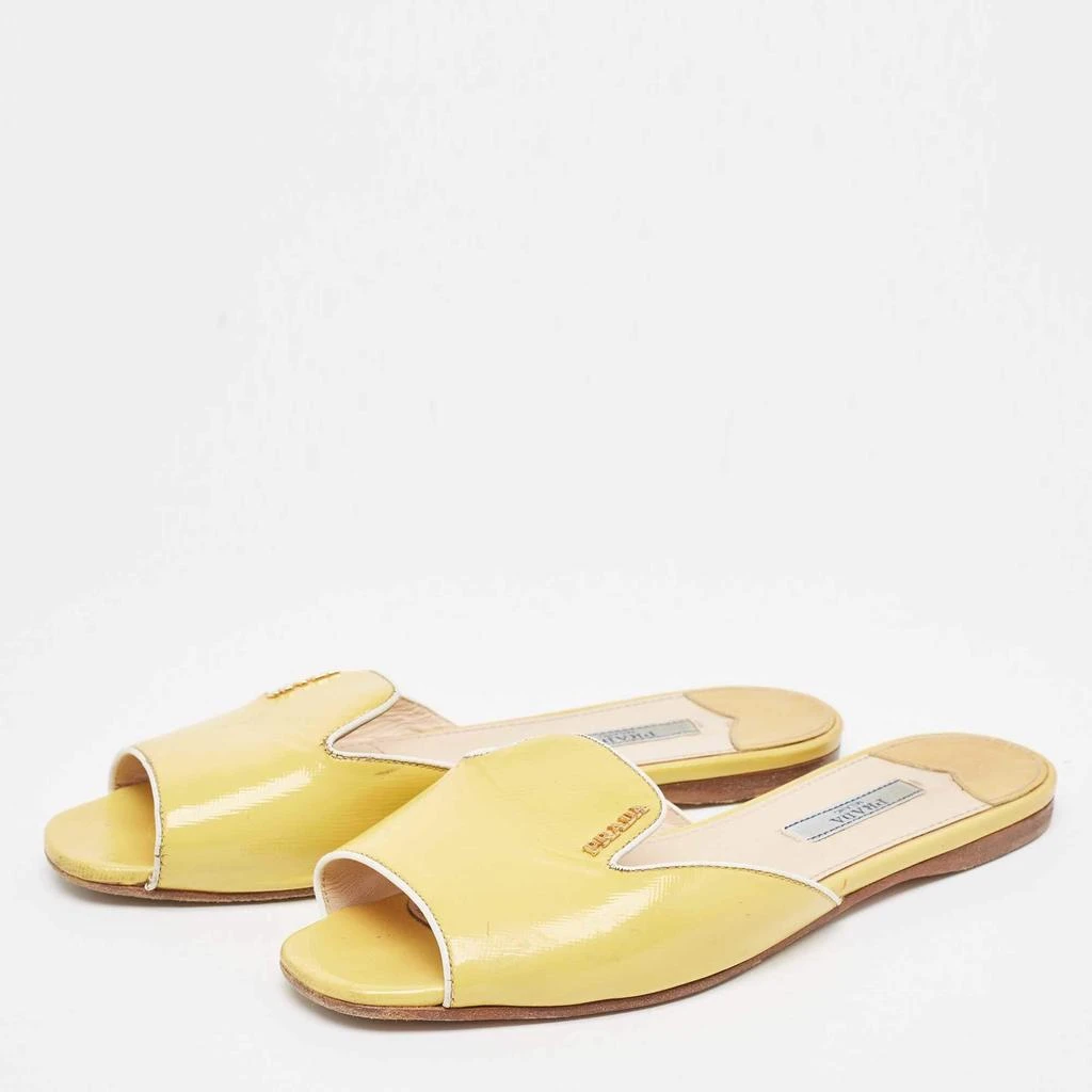 Prada Prada Yellow Saffiano Vernice Leather Flat Slides Size 36 2