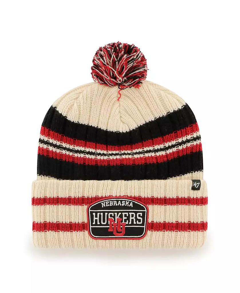 47 Brand Men's Natural Nebraska Huskers Hone Patch Cuffed Knit Hat with Pom