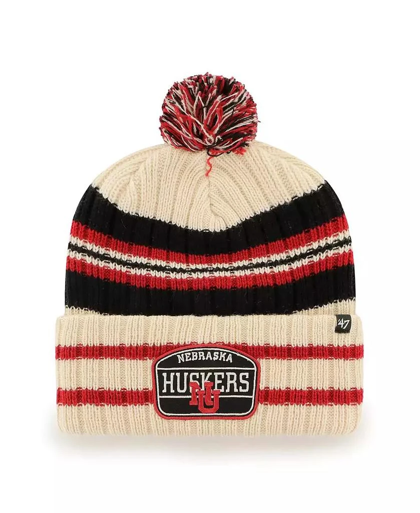 47 Brand Men's Natural Nebraska Huskers Hone Patch Cuffed Knit Hat with Pom 1