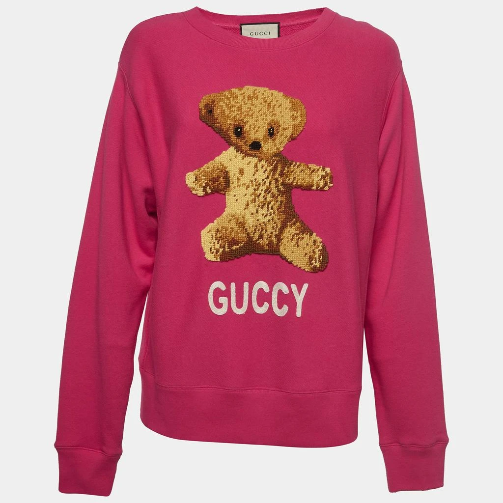 Gucci Gucci Pink Cotton Knit Embroidered Teddy Sweatshirt M 1