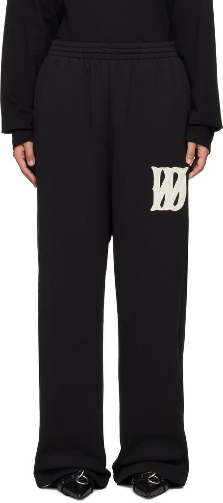 We11done Black Bouclé Letter Logo Wide Lounge Pants