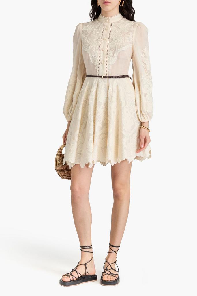 Zimmermann Belted embroidered linen-gauze mini dress