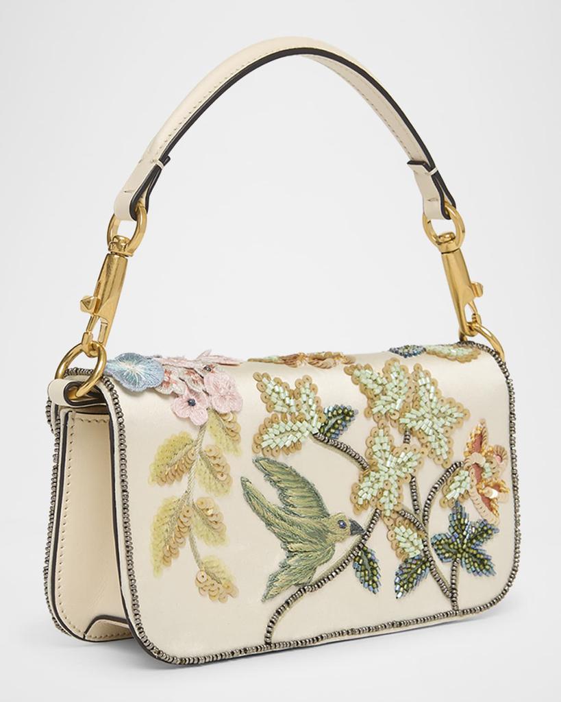 Valentino Loco Small Flower Bird Beaded Satin Shoulder Bag