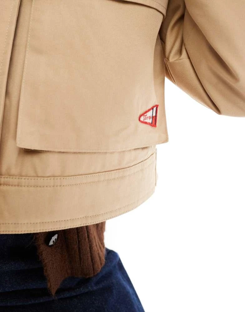 Tommy Jeans Tommy Jeans twill worker jacket with cord collar in tan 3