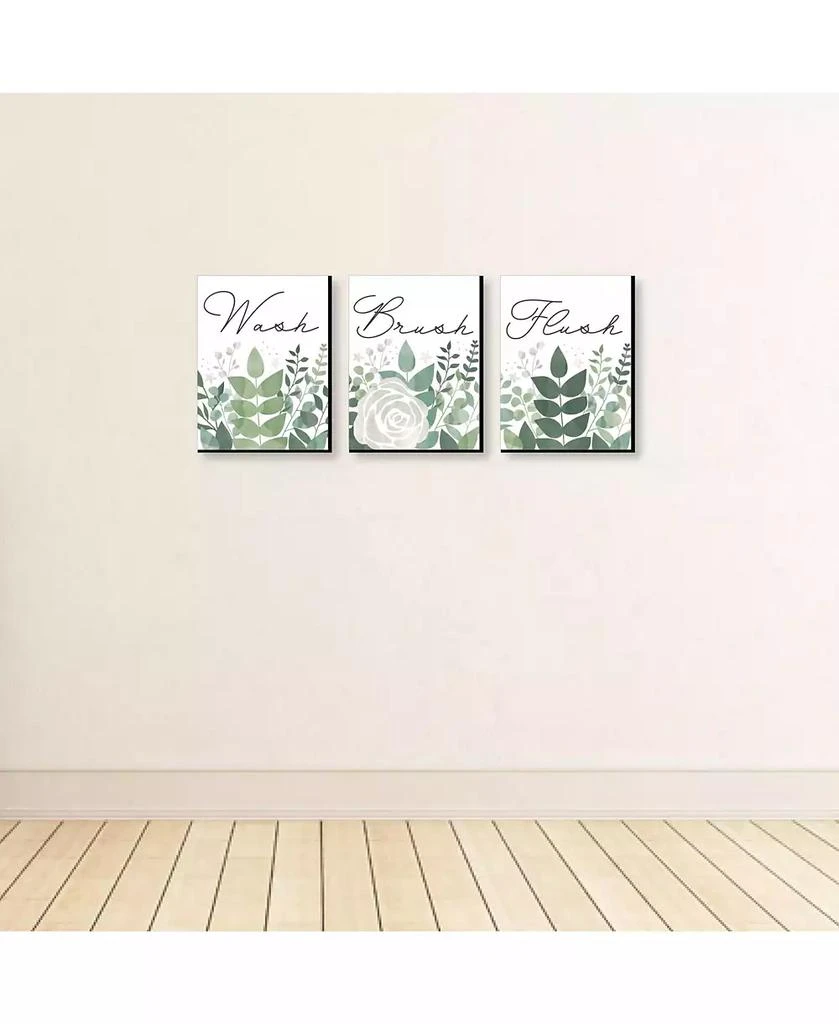 Big Dot of Happiness Boho Botanical Bathroom Rules Wall Art - 7.5 x 10 in 3 Signs Wash, Brush, Flush 3