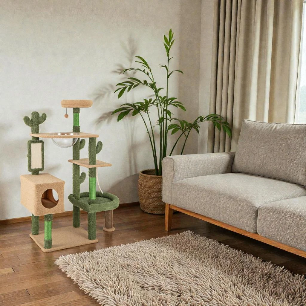 Hivvago 59" Multi-Level Cactus-Themed Cat Activity Tower with Scratch Posts and Play Toy