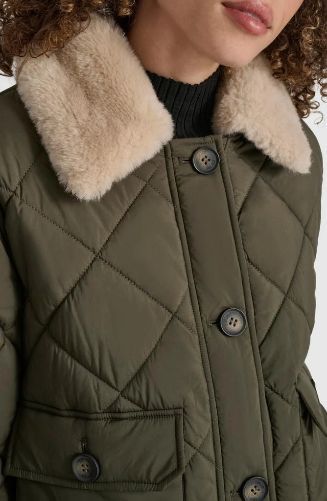 DKNY Crop Quilted Jacket with Faux Fur Trim 3