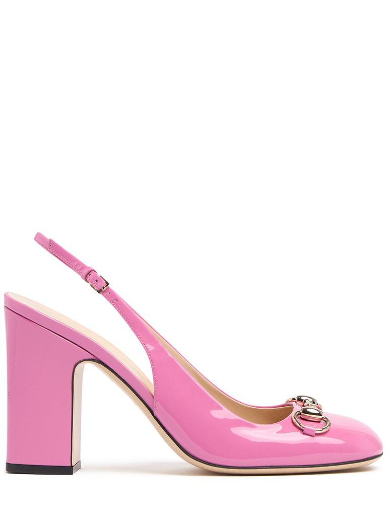 GUCCI 95mm Horsebit Leather Slingback Pumps