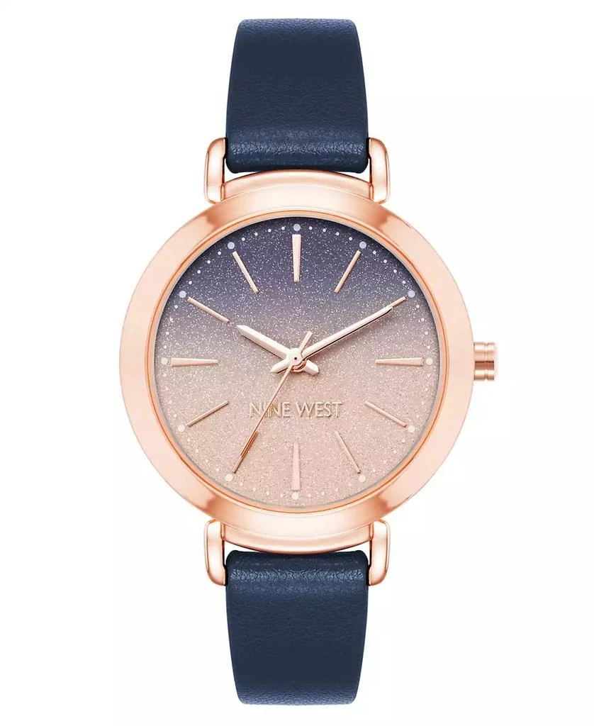 Nine West Women's Quartz Navy Faux Leather Band Watch, 36mm 1