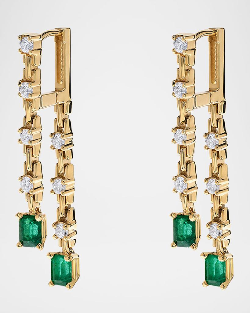 Azlee 18K Yellow Gold Pirouette Two-Strand Diamond and Emerald Earrings
