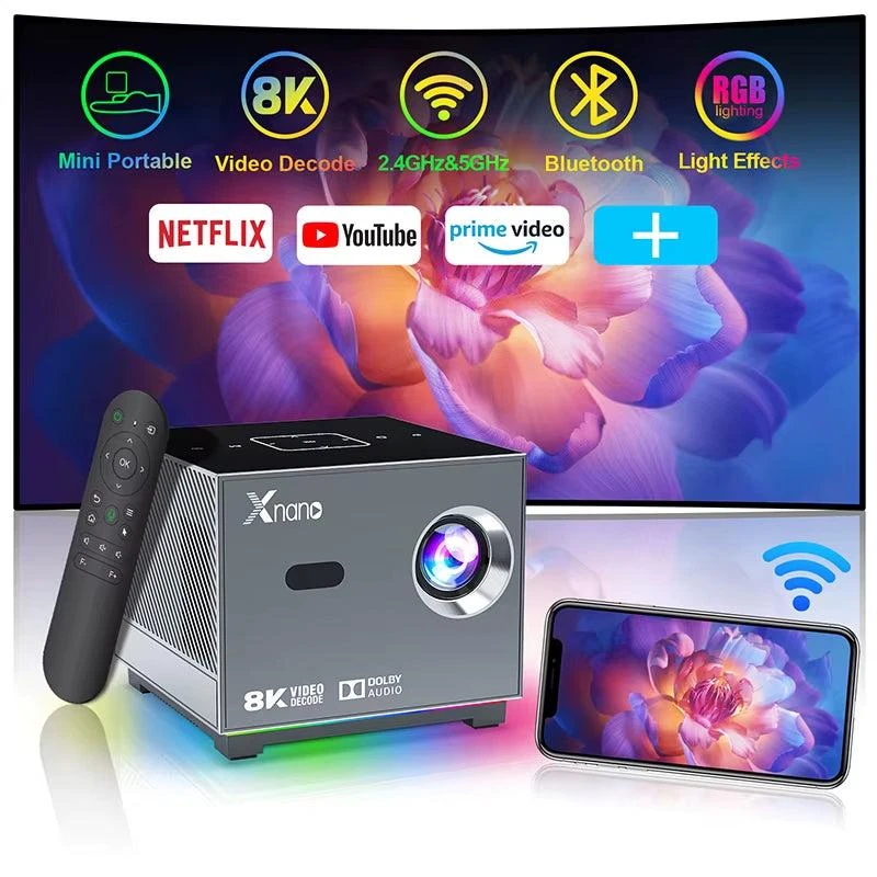 DIGICLAR 300 ANSI Lumens 8K/4K WiFi 5G Voice Remote Portable Smart Movie Projector with LED Lighting and Built-In Bluetooth 5.0 Apps 2