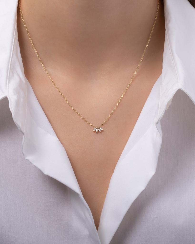 Zoe Lev Four Marquise Diamond 14K Gold Necklace