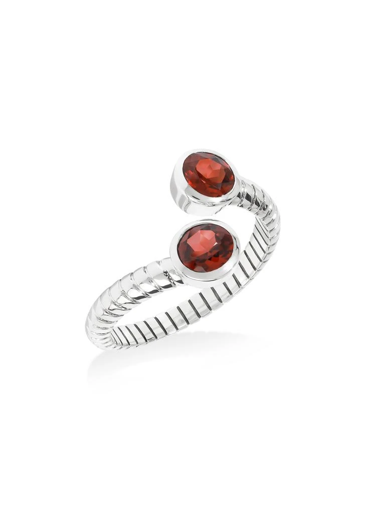 Tiramisu Contemporary 925 Sterling Silver Open Ring with Dual Red Garnet Gemstones 3